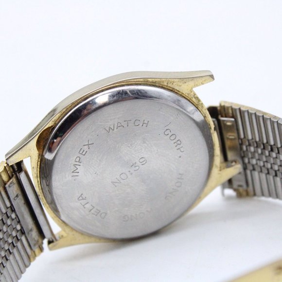 Vintage Quartex Watch Mens Gold Tone Stainless Steel Swiss Hong Kong Silver Dial - Picture 5 of 8